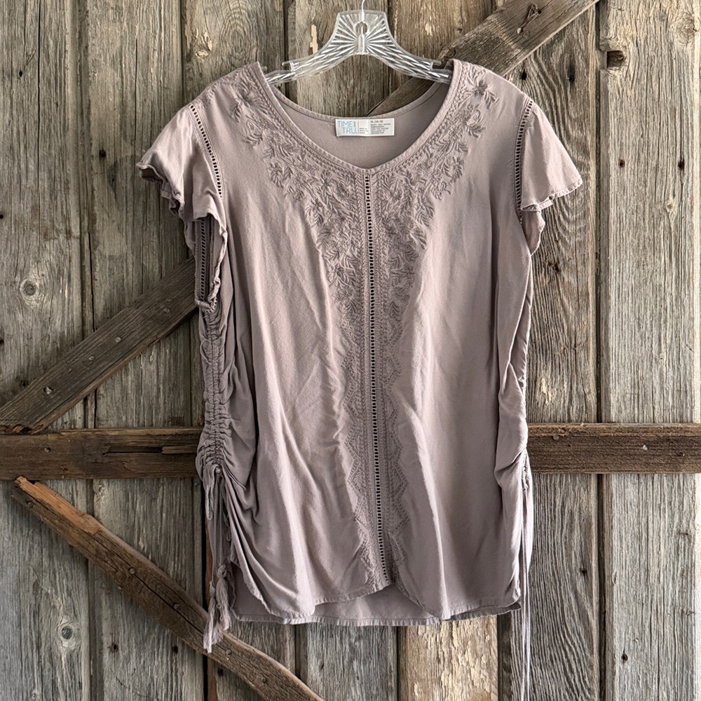 Embroidered Blouse with Embroidered Detail and Side Drawstrings